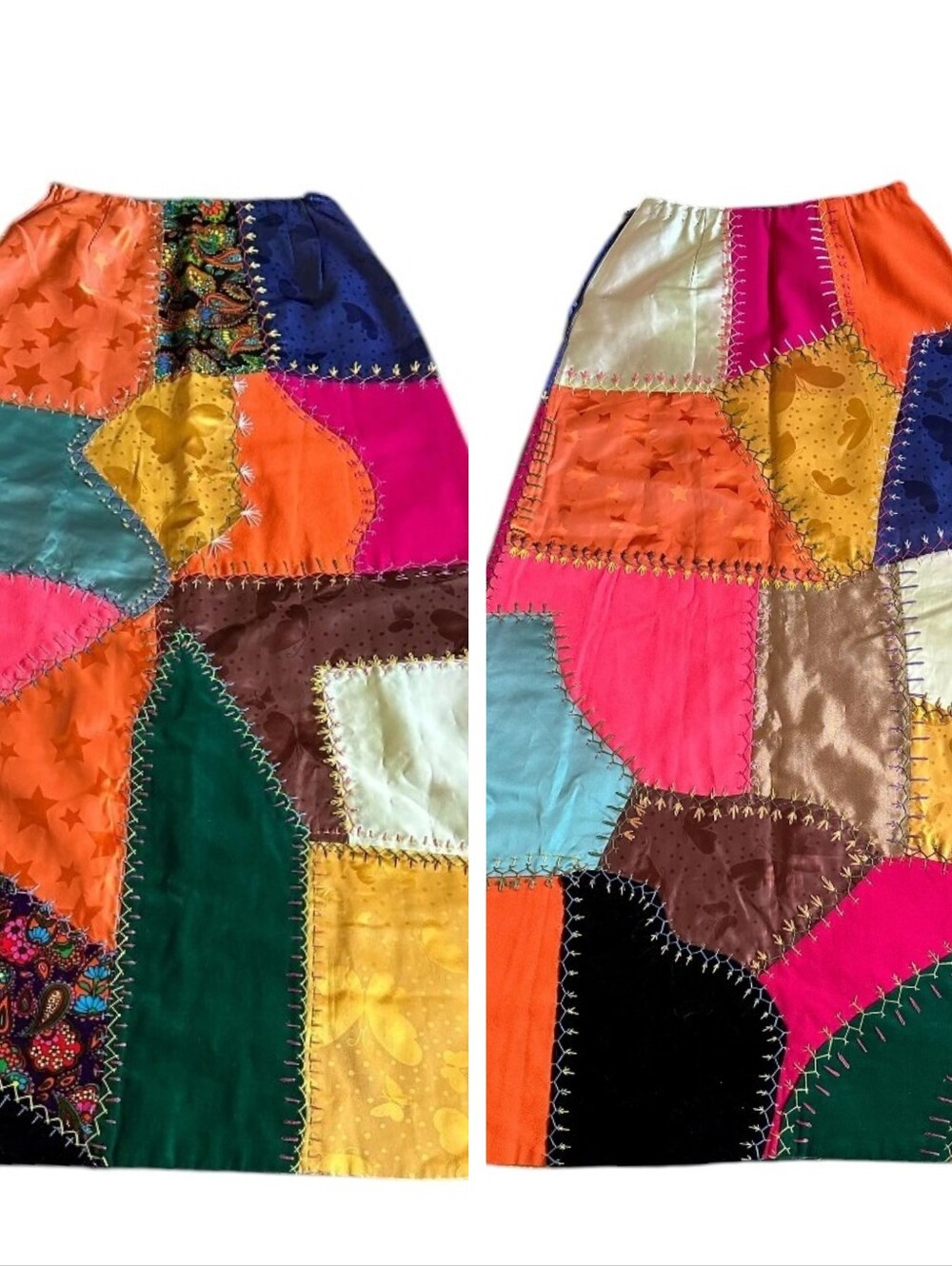 OOAK Festival Boho Vintage Crazy Quilt Patchwork Skirt XS - Picture 3 of 14
